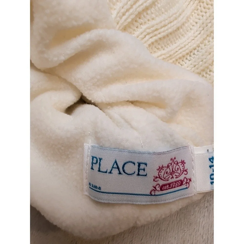 Girls The‎ Children's Place Knit Pom Beanie Hat 10-14 Striped Fleece Lined